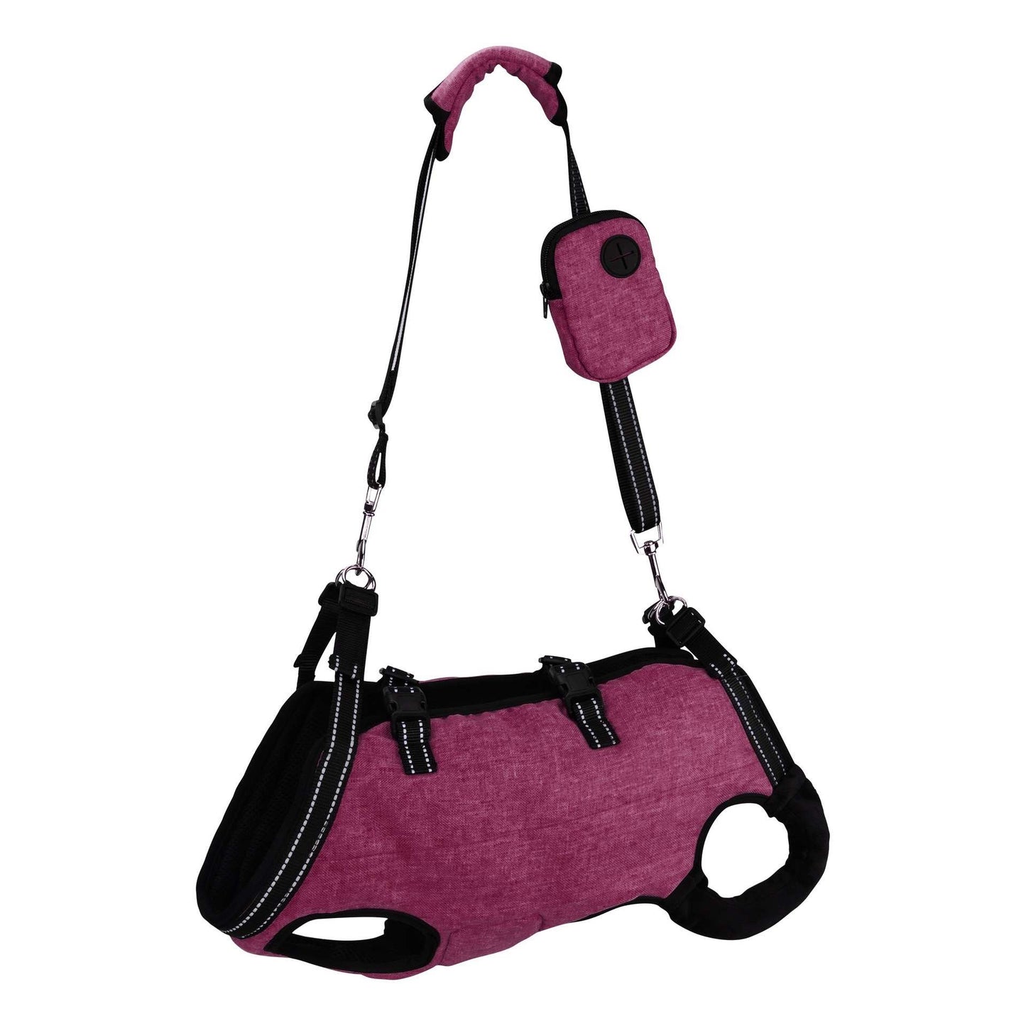 image displaying the rose-red-color Dog Lift Harness and Backpack Carrier