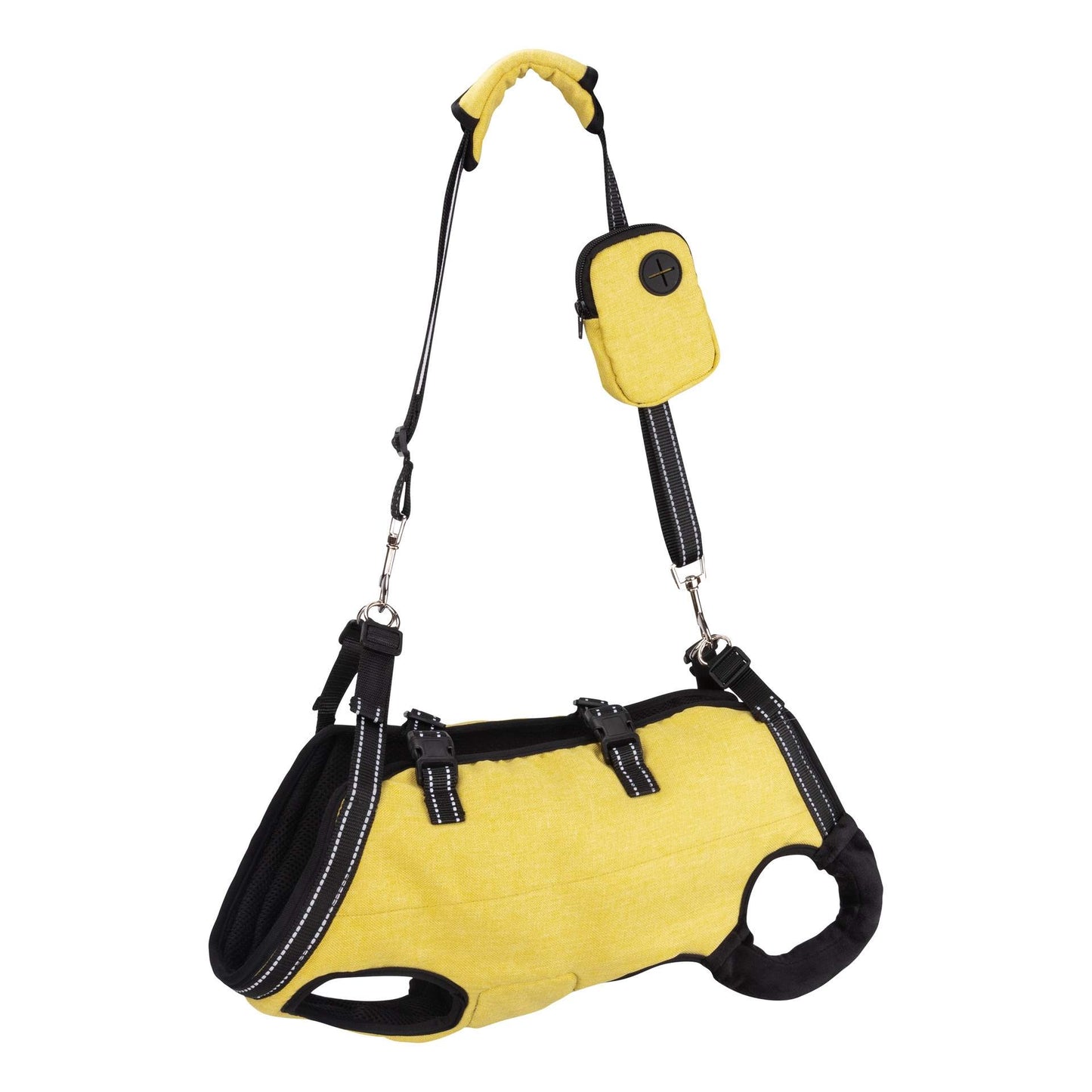 image displaying the yellow-color Dog Lift Harness and Backpack Carrier
