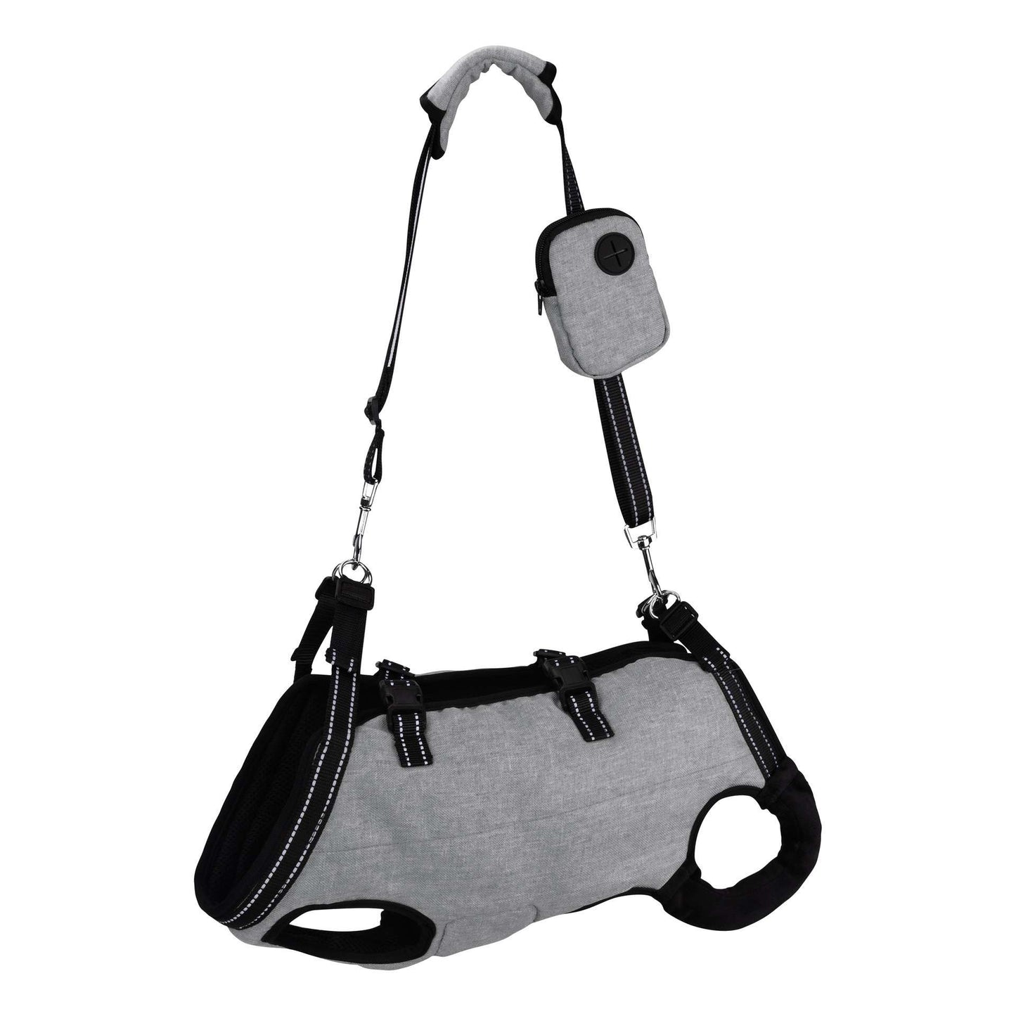 image displaying the grey-color Dog Lift Harness and Backpack Carrier