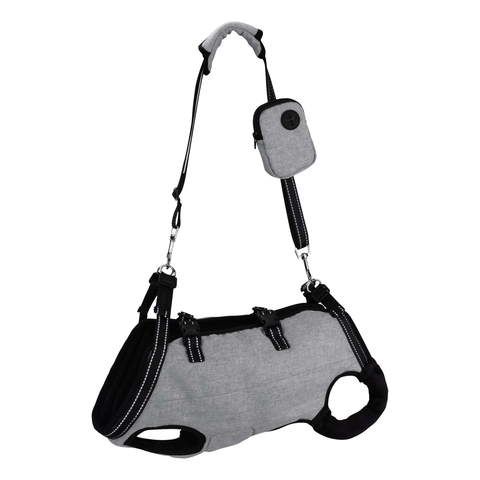 image displaying the grey-color Dog Lift Harness and Backpack Carrier