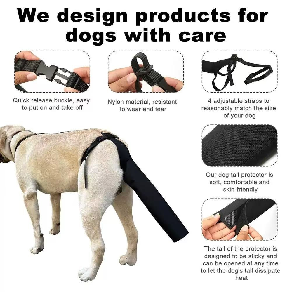 Dog tail protector with features highlighted on a white background