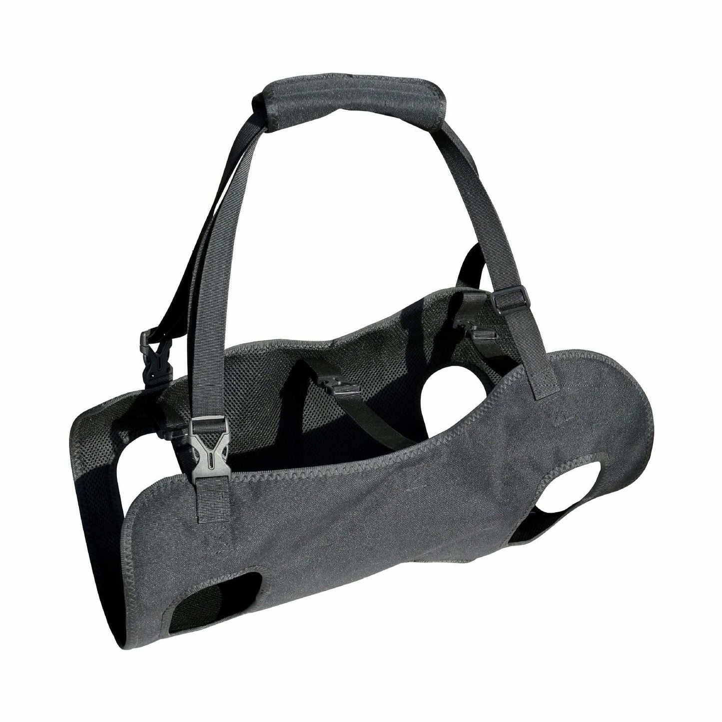 Gray protective Dog Lift Support Harness with straps on a white background