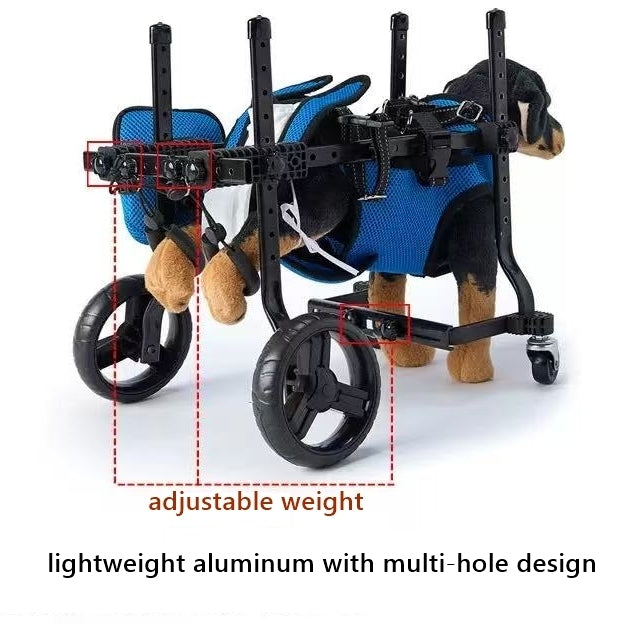 Dog wheelchair with adjustable weight and lightweight aluminum frame
