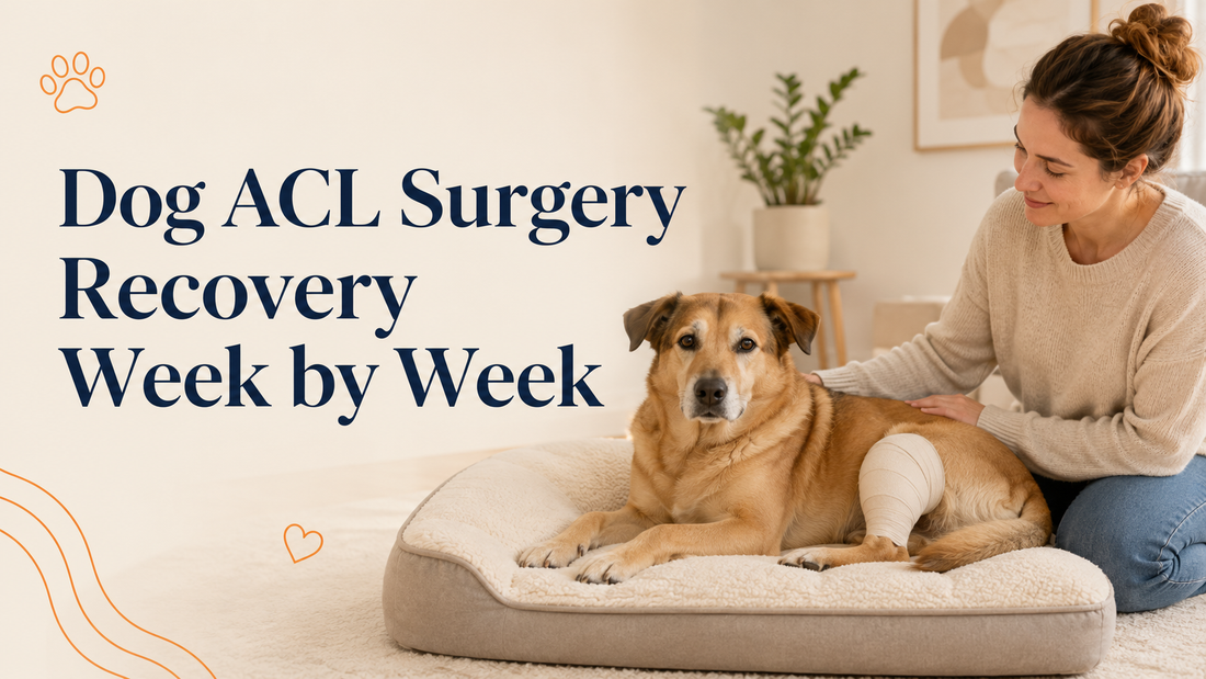 Dog ACL surgery recovery week by week guide with recovering dog and caring owner