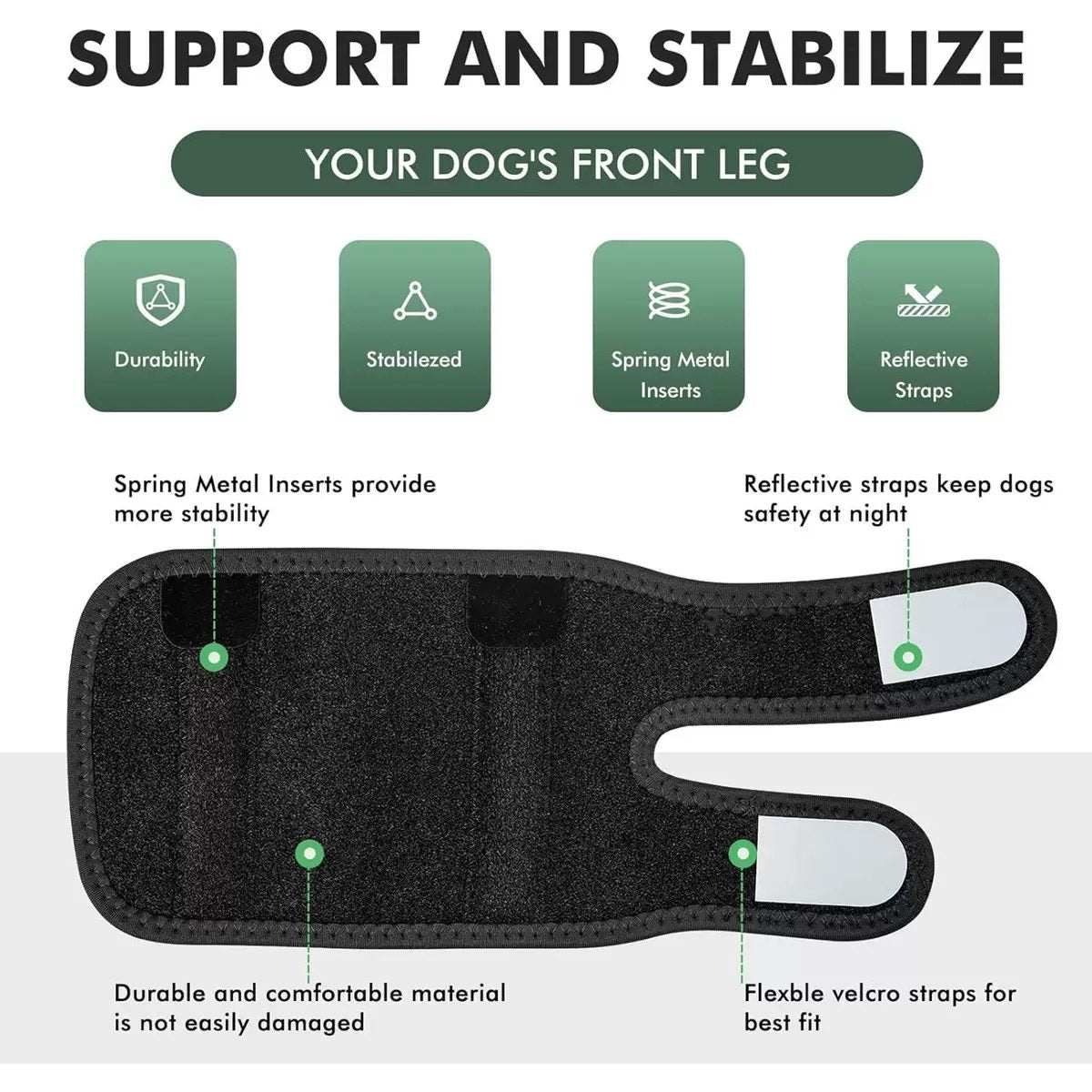 details and features of this Dog Splint Front Leg Support