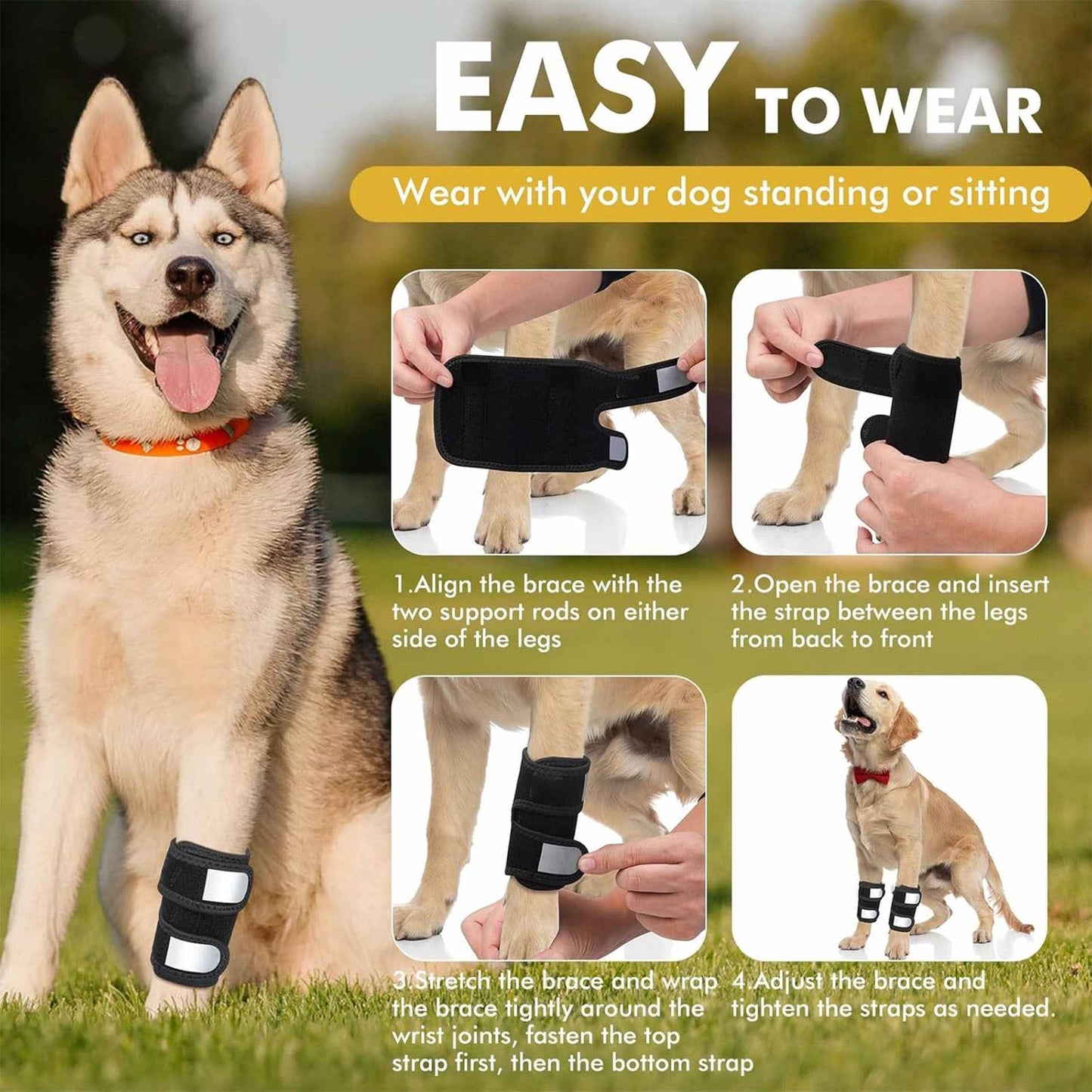 wearing steps of Dog Splint Front Leg Support