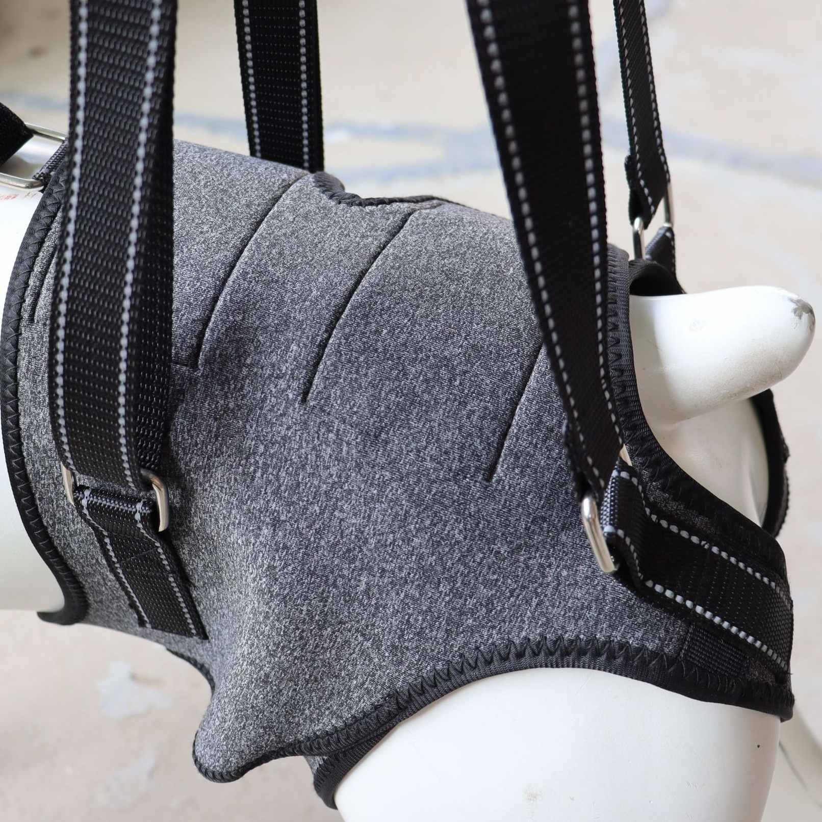 Gray protective Dog Full-Body Split Lifting Support Harness & Mobility Leash with black straps