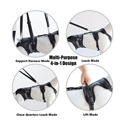 Multi-purpose dog Full-Body Split Lifting Support harness with various modes on a white background