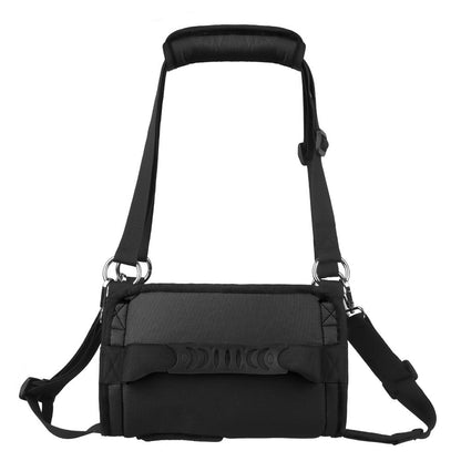image displaying the overall looking of black dog lift hind legs support in white background