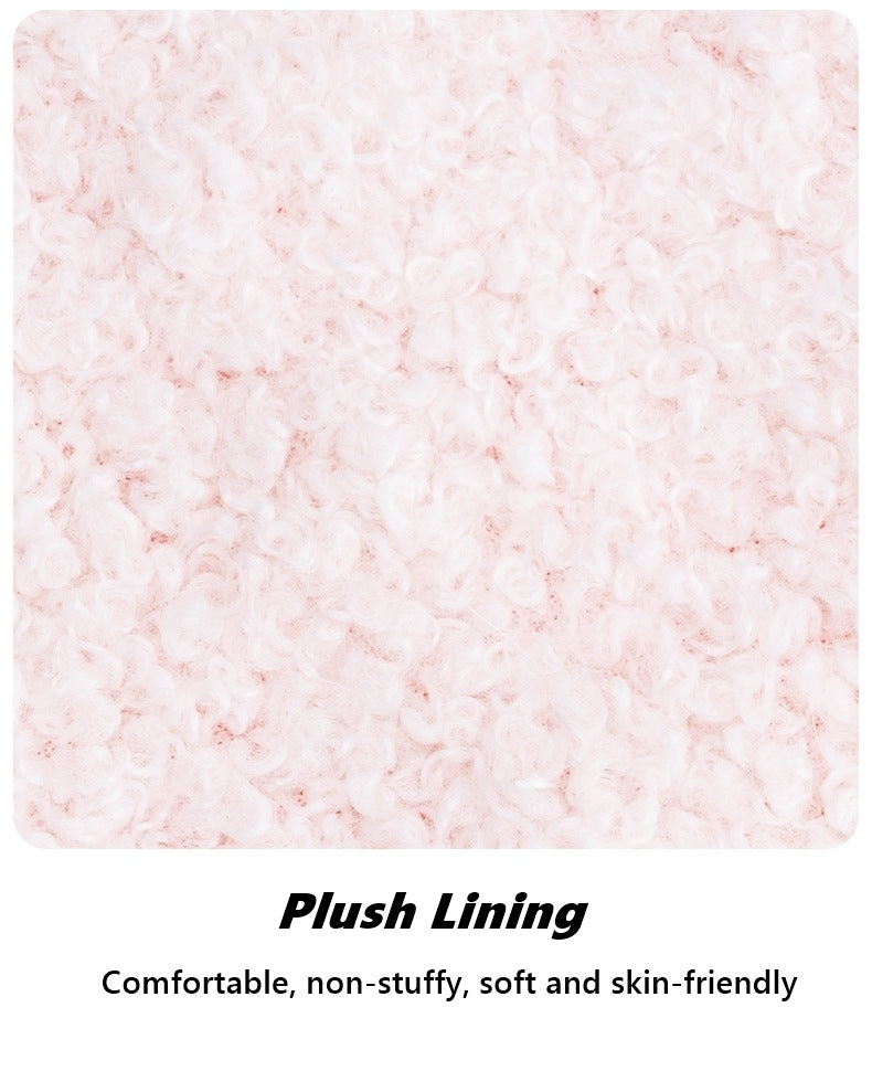 Close-up of plush lining fabric with text describing its properties.