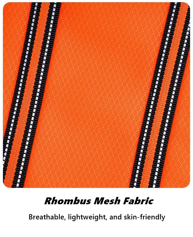 Orange rhombus mesh fabric with black and white stripes on a white background