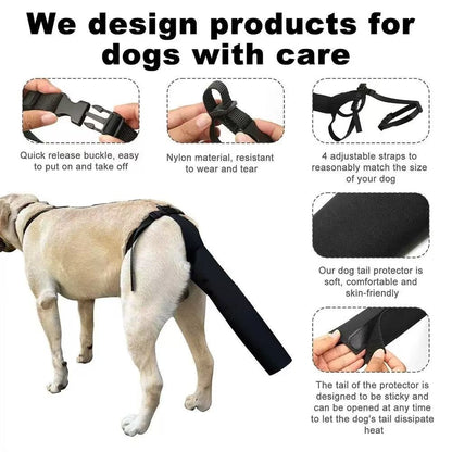Dog tail protector with features highlighted on a white background