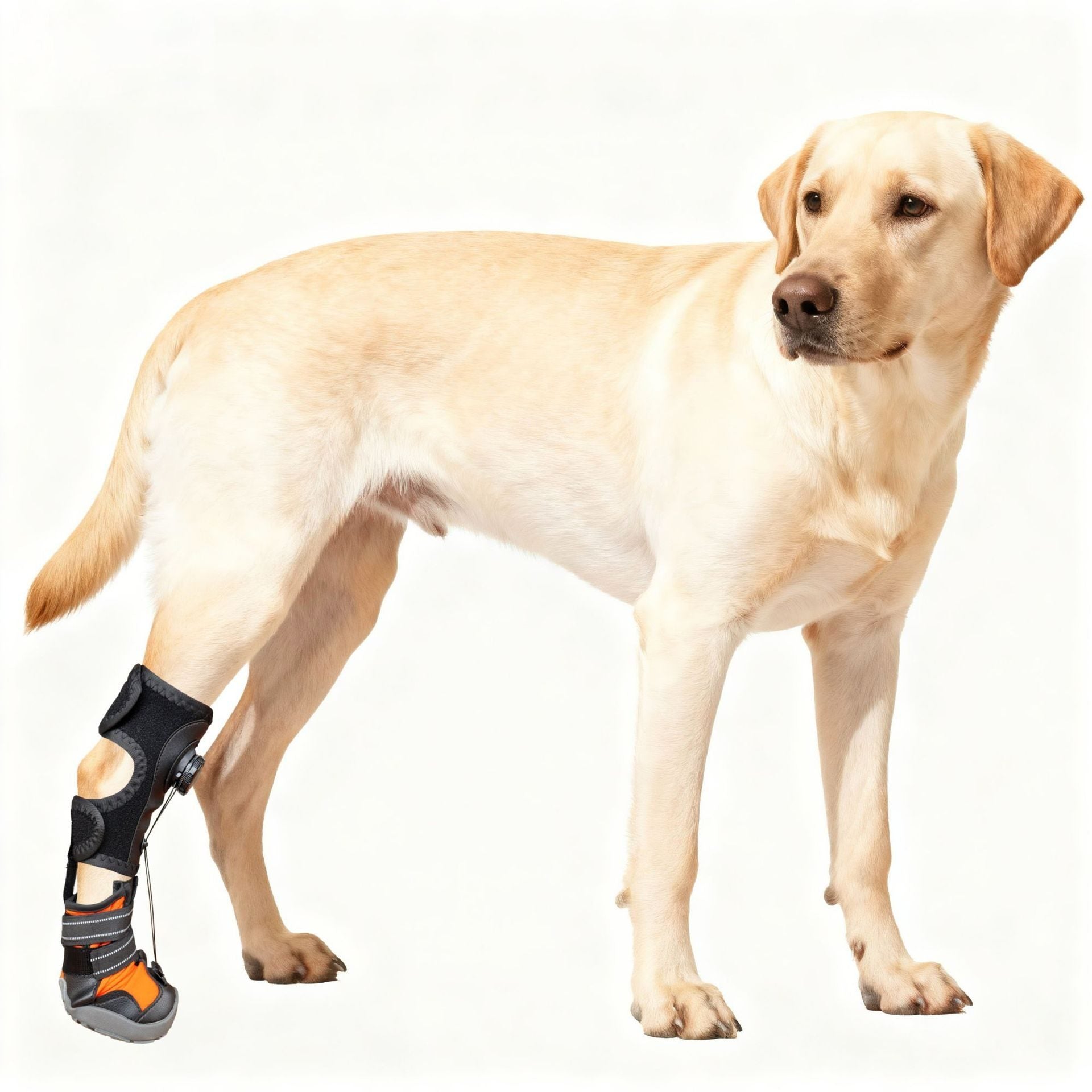 Dog wearing a protective Dog Toe Dragging Brace Boot – Adjustable Knob Not Knuckling Dog Shoe
