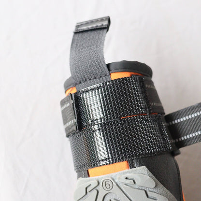 Close-up of a hook and loop strap with orange accents of Lift Toe Drop Dog Not Knuckling Foot Boot Brace