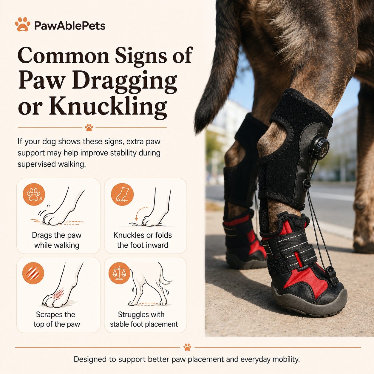 Drop Foot Brace for Dogs – Adjustable Corrective Dog Shoes with Non-Slip Sole
