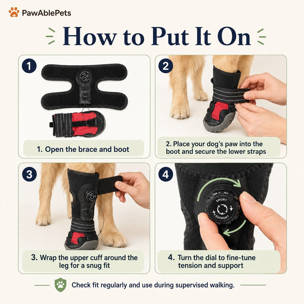 Drop Foot Brace for Dogs – Adjustable Corrective Dog Shoes with Non-Slip Sole