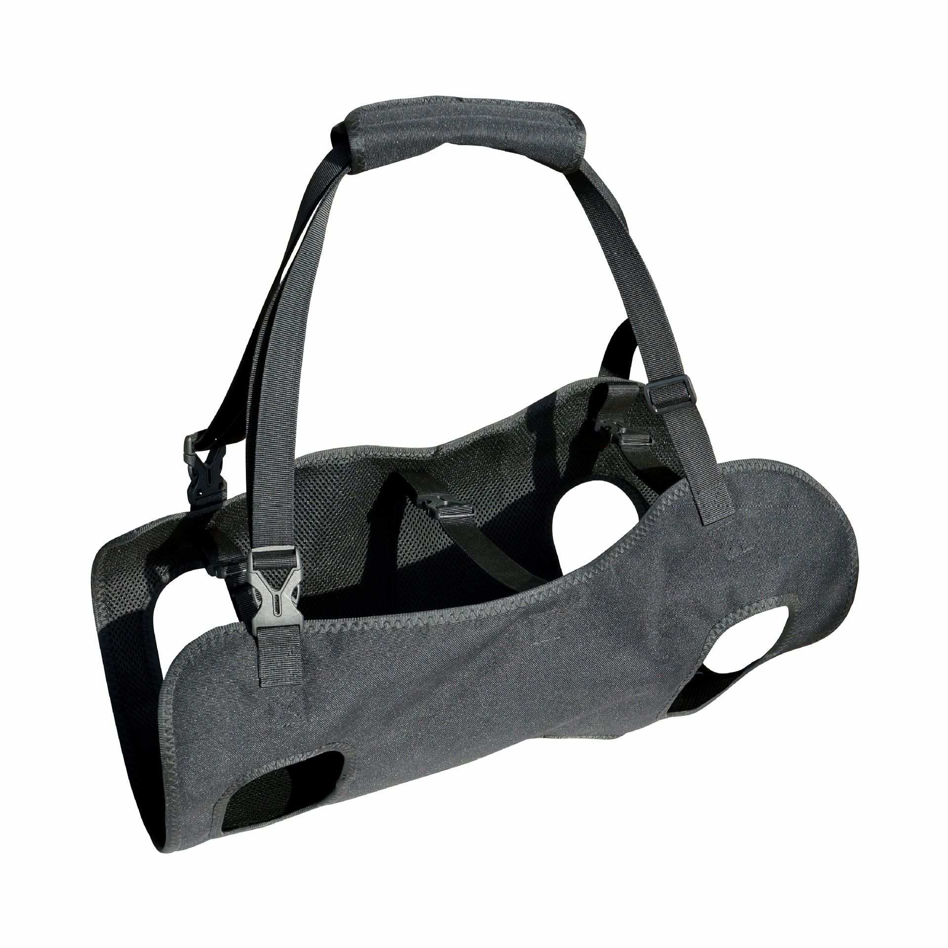 Gray protective Dog Lift Support Harness with straps on a white background