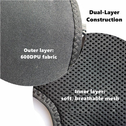 Dual-layer construction of a Full Body Chest Sling harness with 600DPU fabric outer layer and soft, breathable mesh inner layer.