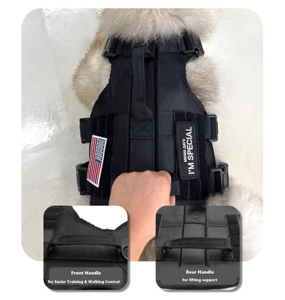 Black dog vest with handles on a white background